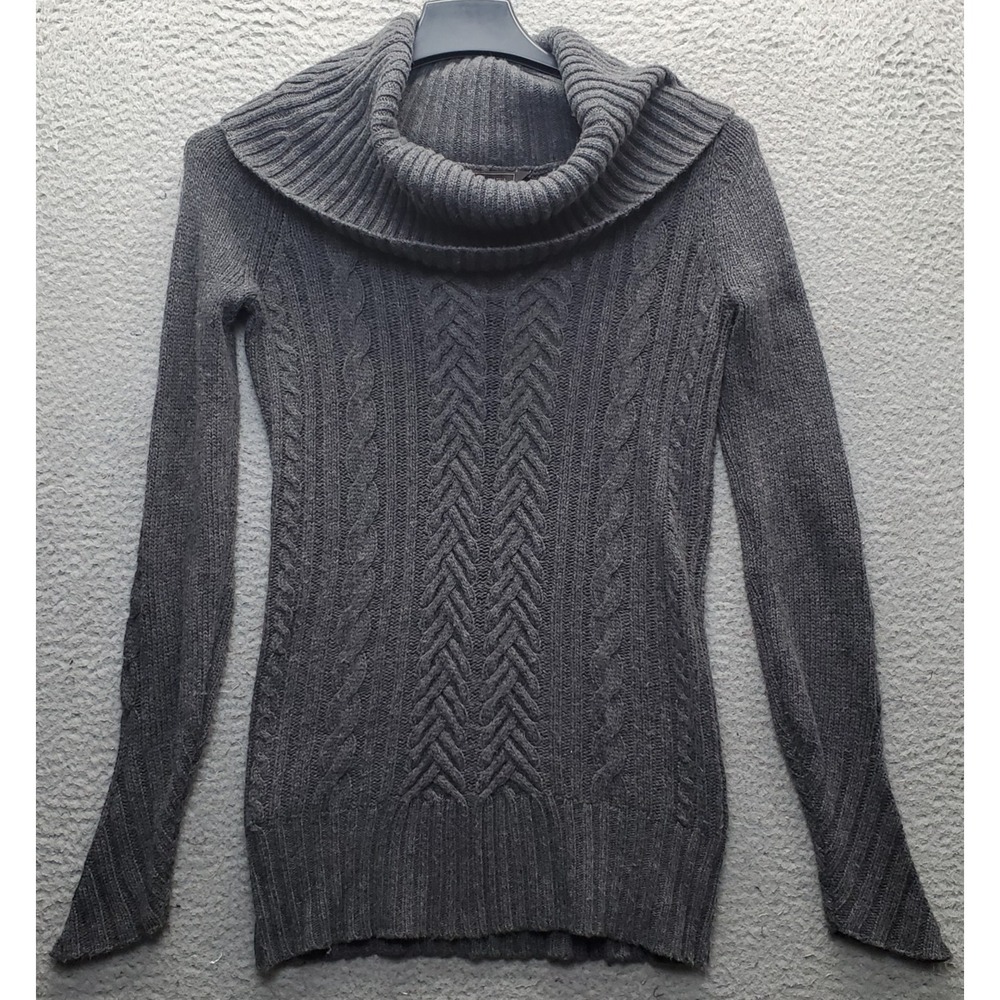 BCBGMAXAZRIA Sweater Womens Small Gray Cable Knit Wool Blend Cowl Neck Pullover
